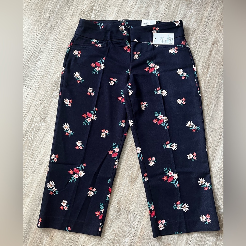 Women's Stretch Cotton Capri Pants Floral Print Croft & Barrow Navy Size 8
